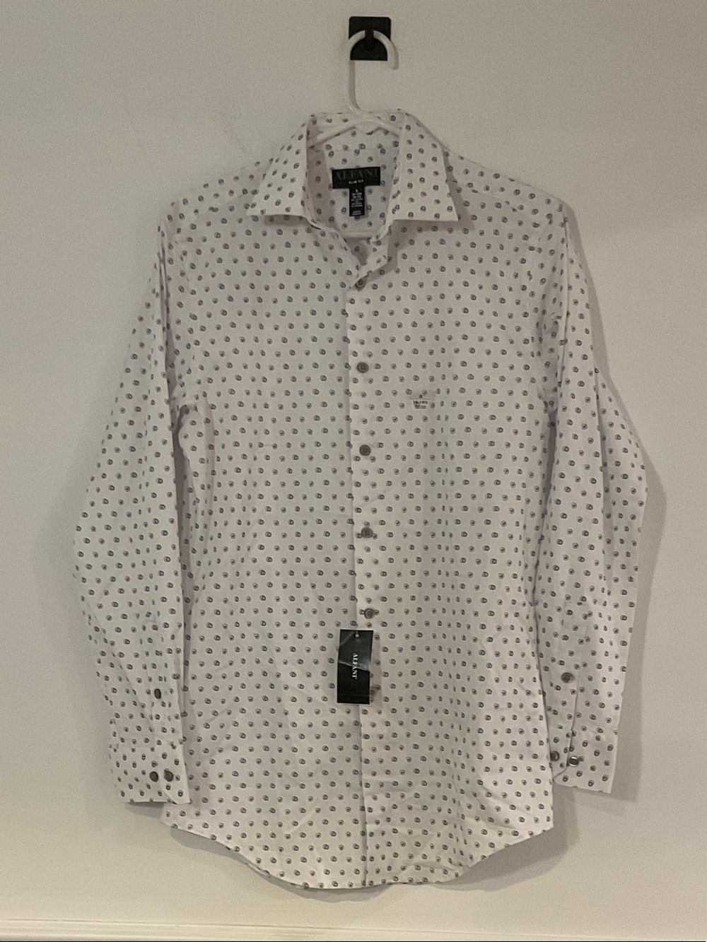 Alfani White Dress Shirt with Navy and Purple Micro Print